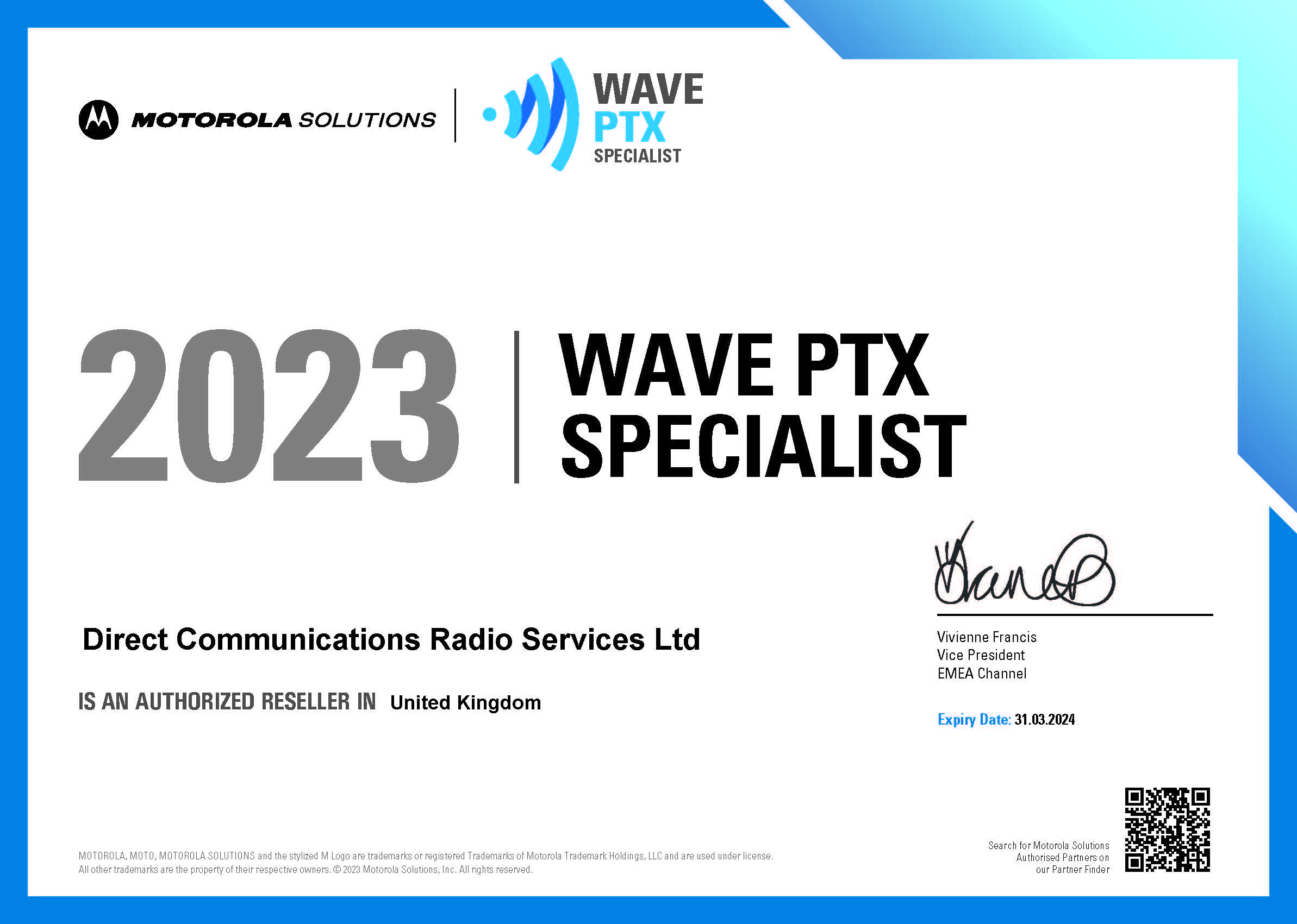 Direct Communications Radio Services Ltd_Wave PTX Specialist Certificate_2023